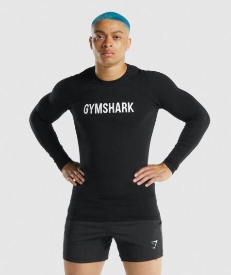 Men's Gymshark Apollo Long Sleeve T-Shirts Black | NZ 0NXFOZ